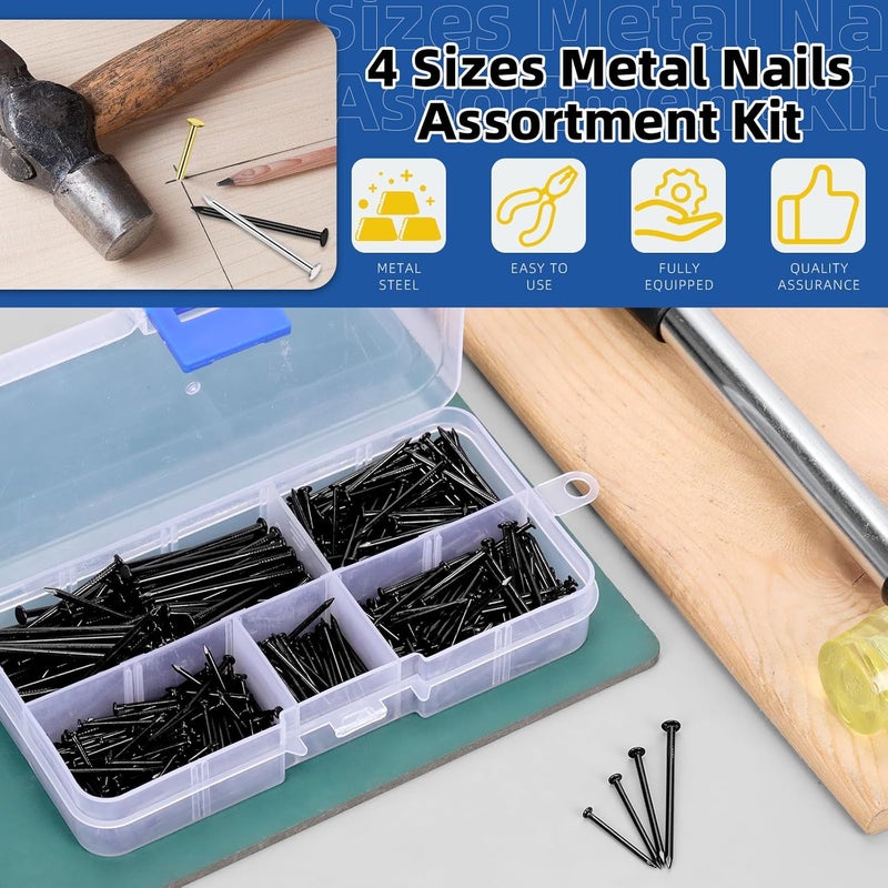 Glarks 500pcs 3/4’’ 1’’ 1-3/16’’ 1-1/2’’ Length Nail Assortment Kit, Black Hanging Nails, Finishing Nails, Wall Nails, Wood Nails, Common Nails, Hardware Nails for Picture Wall Hanging - Image 3